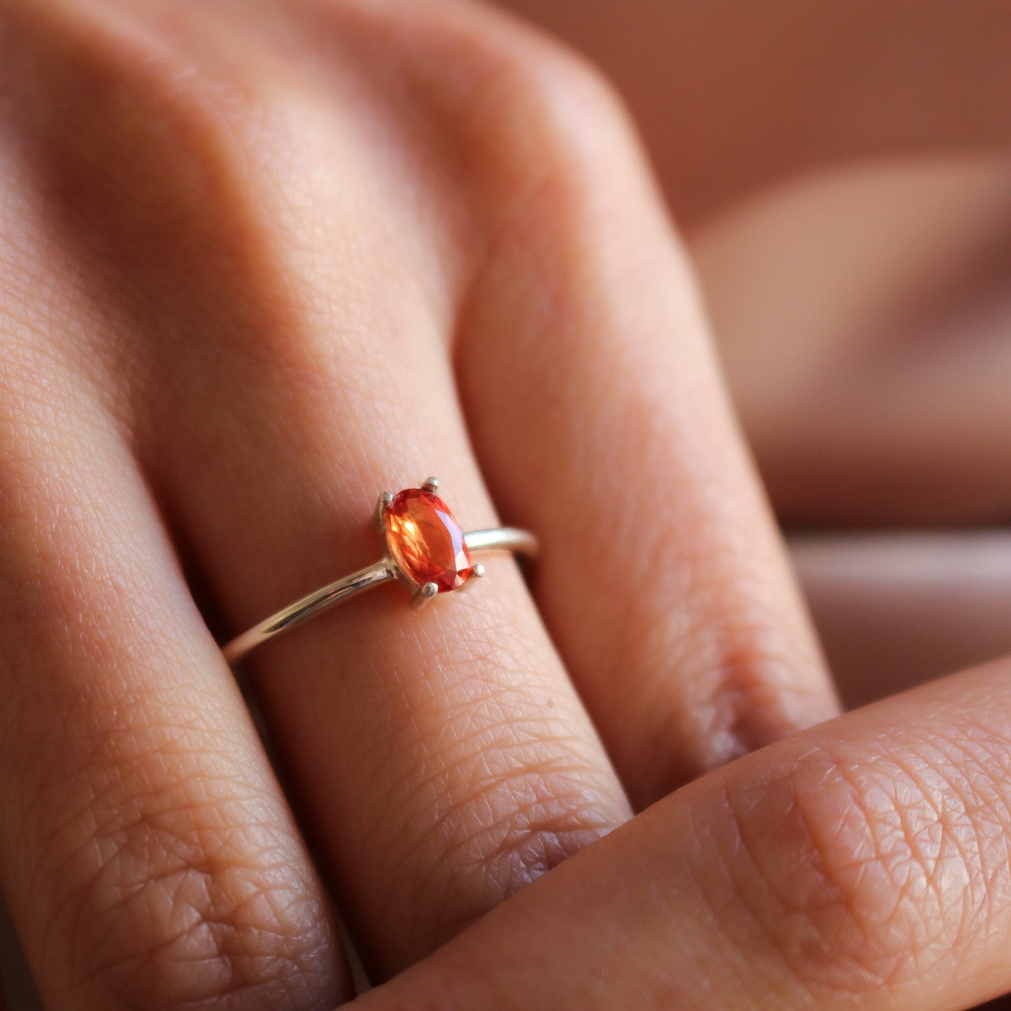 JAYLA Elegant Oval-Cut Orange Sapphire Ring | Sterling Silver, 8K or 14K Gold Sapphire Proposal Ring