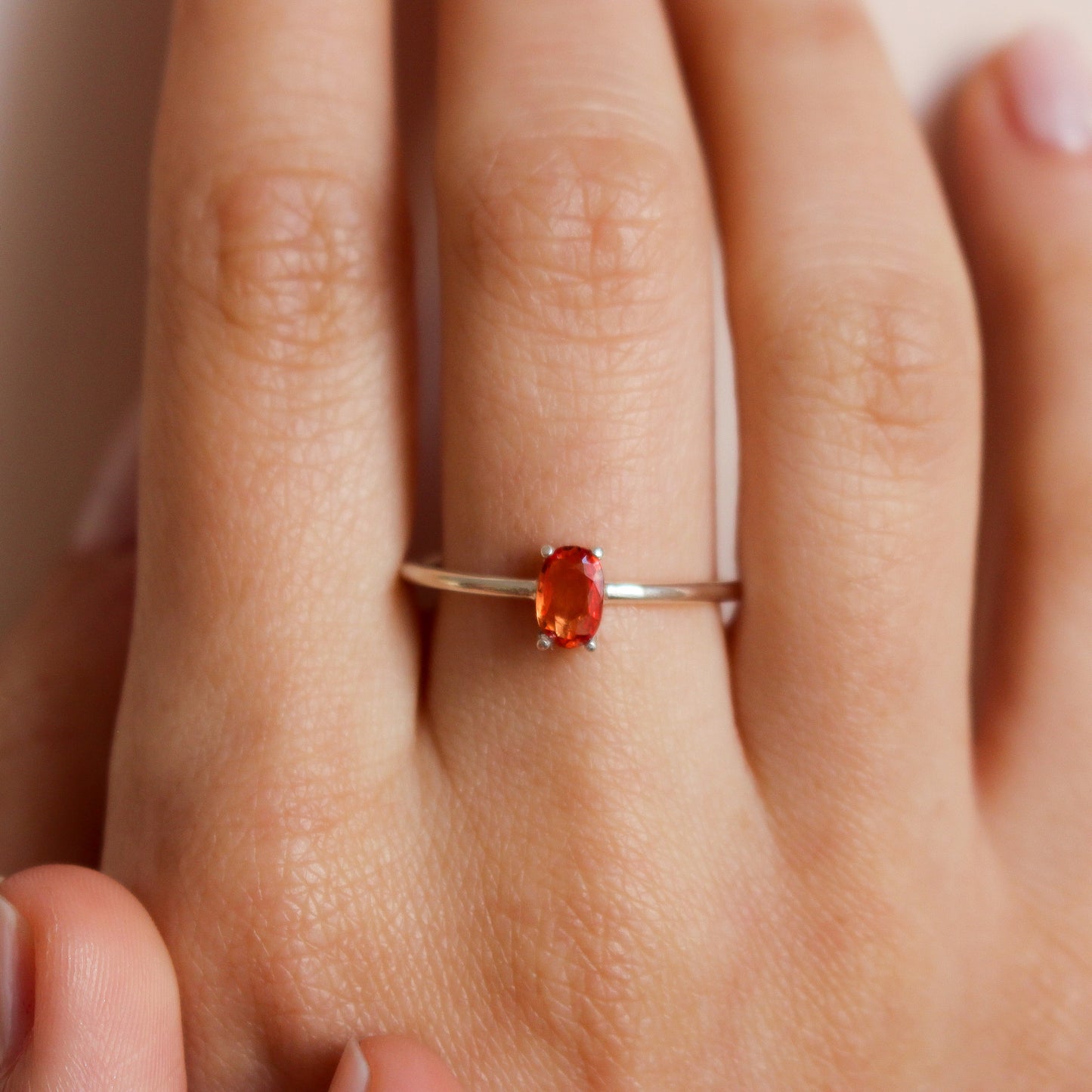 JAYLA Elegant Oval-Cut Orange Sapphire Ring | Sterling Silver, 8K or 14K Gold Sapphire Proposal Ring