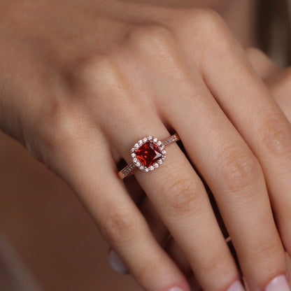 July Birthstone Ruby Promise Ring | Solid Silver & Gold Princess Cut Ruby Engagement Ring