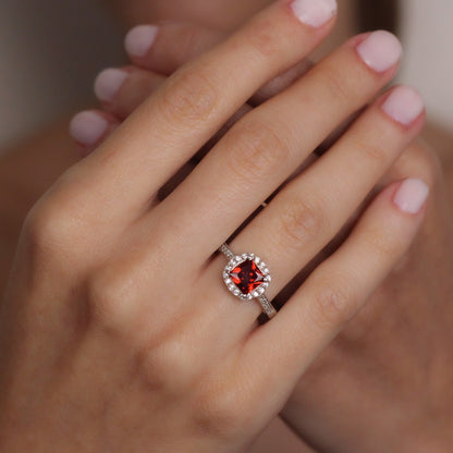 July Birthstone Ruby Promise Ring | Solid Silver & Gold Princess Cut Ruby Engagement Ring