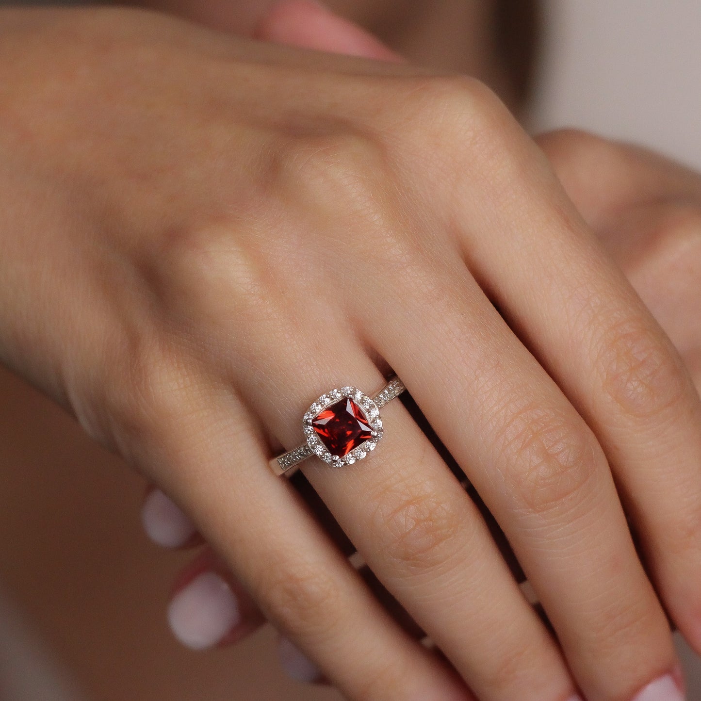 July Birthstone Ruby Promise Ring | Solid Silver & Gold Princess Cut Ruby Engagement Ring