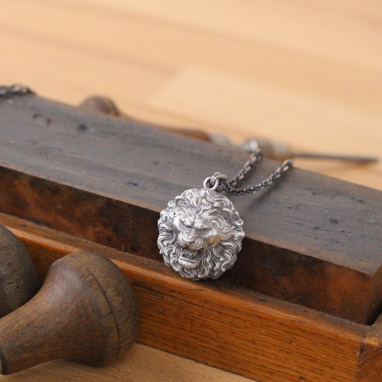 Large Roaring Lion Head Necklace for Men, Sterling Silver African Lion Necklace