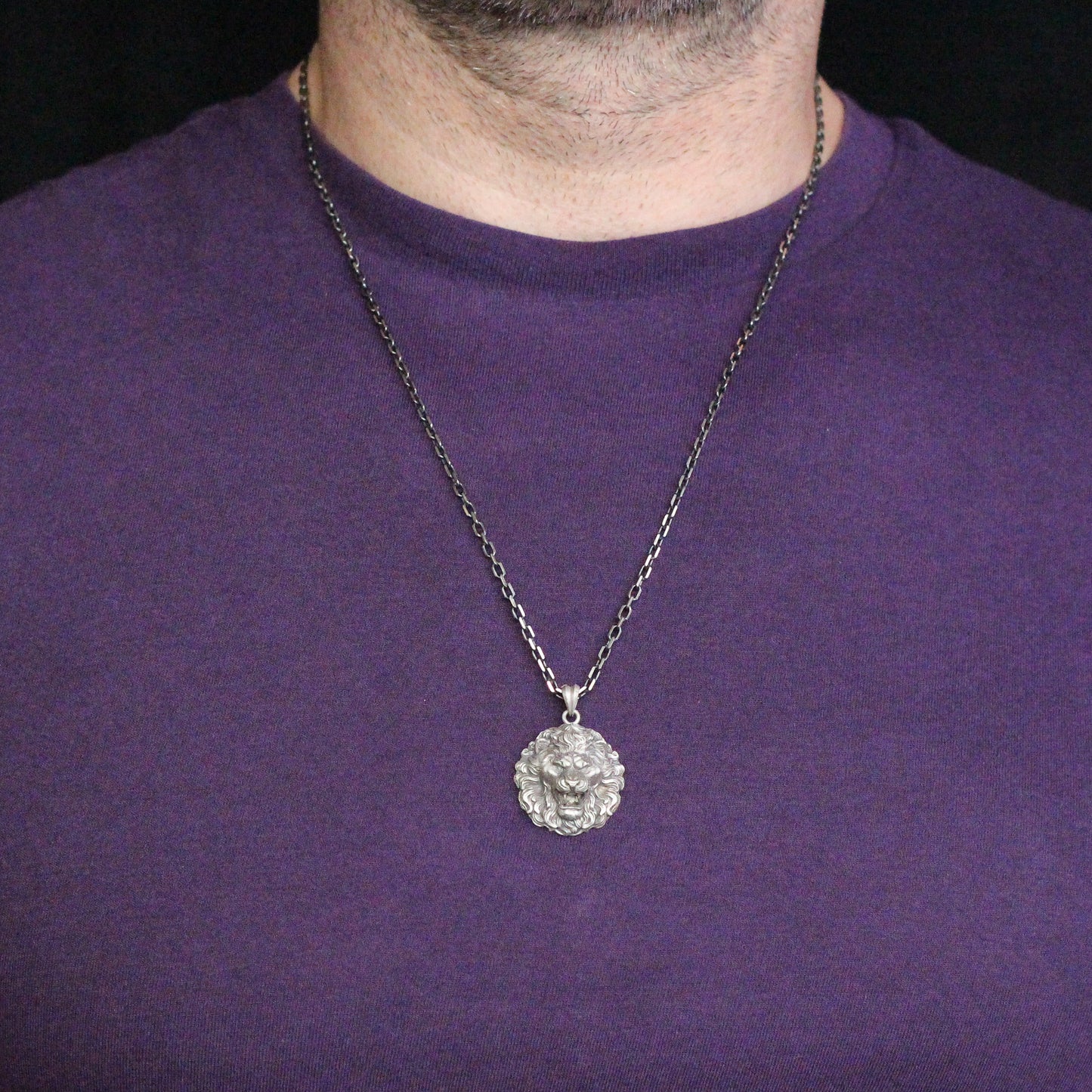 Large Roaring Lion Head Necklace for Men, Sterling Silver African Lion Necklace