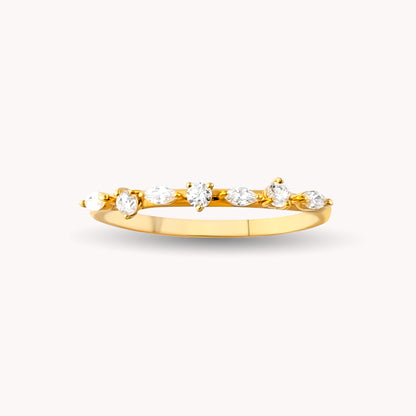 LAURA Elegant Marquise Cut Scattered Ring in Solid Gold | Diamond or Zircon Stones Wedding Band