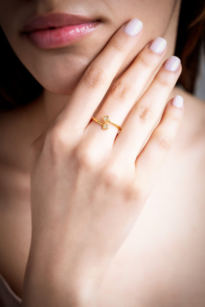 LENA Romantic Adjustable Double Heart Ring in Solid Gold | Knuckle Ring for Her