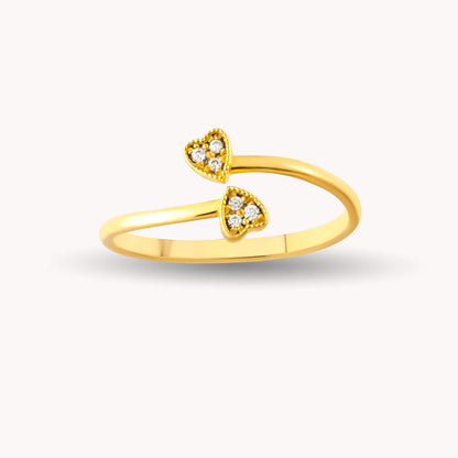 LENA Romantic Adjustable Double Heart Ring in Solid Gold | Knuckle Ring for Her