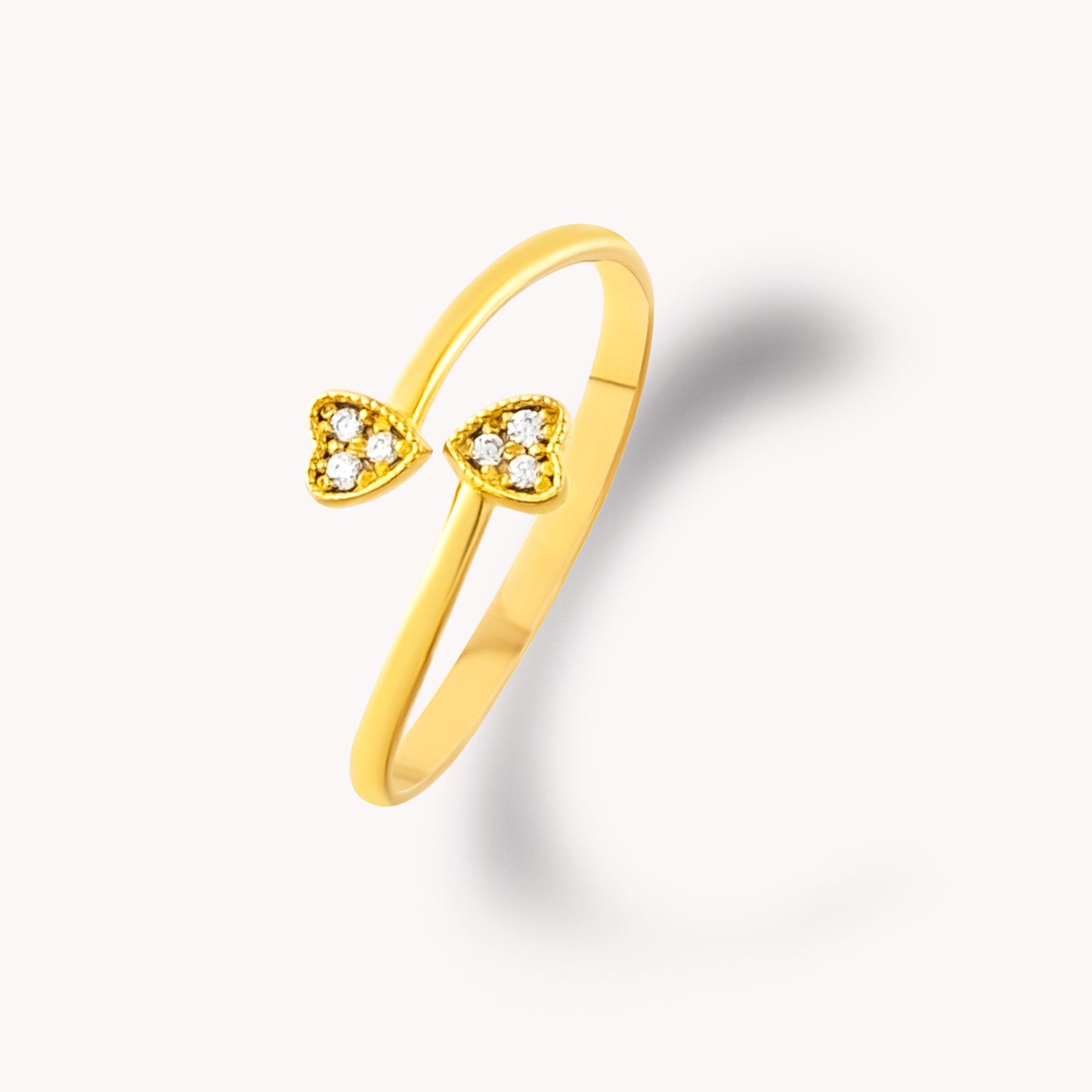 LENA Romantic Adjustable Double Heart Ring in Solid Gold | Knuckle Ring for Her