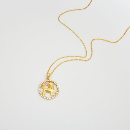 LEO Zodiac Necklace with Halo | Astrology-Inspired Gold & Silver Pendant Featuring Zircon or Diamonds