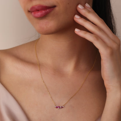 LIANA Elegant Ruby Cluster Necklace | 8K & 14K Gold Necklace with Zircon Details