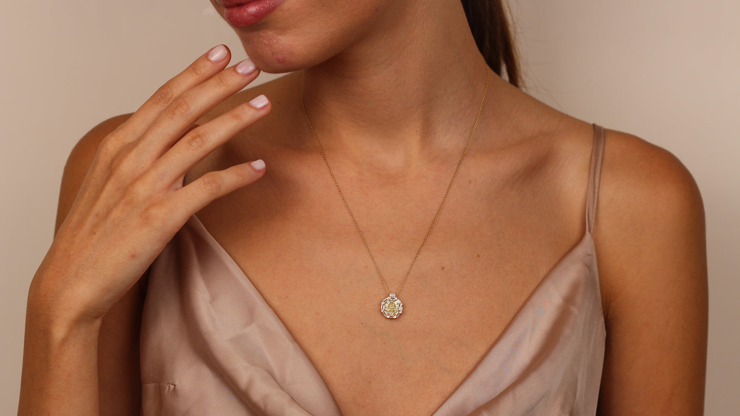 LILIYA Natural Citrine Necklace in 14K & 8K Gold | Radiant Gemstone Pendant with Zircon Halo