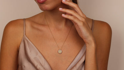 LILIYA Natural Citrine Necklace in 14K & 8K Gold | Radiant Gemstone Pendant with Zircon Halo