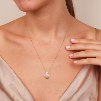 LILIYA Natural Citrine Necklace in 14K & 8K Gold | Radiant Gemstone Pendant with Zircon Halo