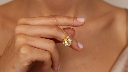 LILIYA Natural Citrine Necklace in 14K & 8K Gold | Radiant Gemstone Pendant with Zircon Halo