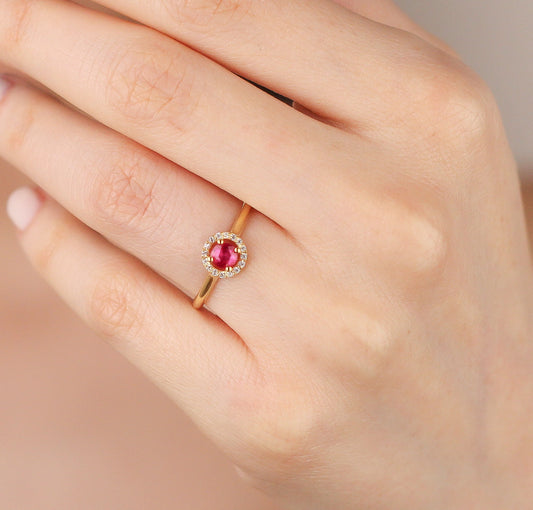 LOLA Ruby Centerpiece Ring in Solid 8K or 14K Gold | July Birthstone Jewelry Gift for Wife