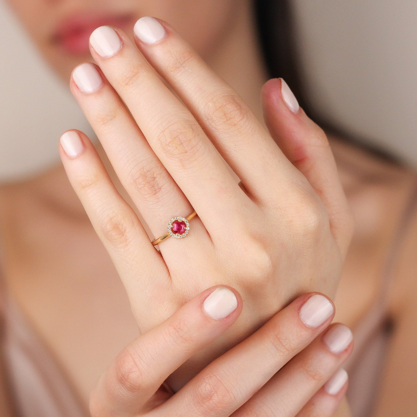 LOLA Ruby Centerpiece Ring in Solid 8K or 14K Gold | July Birthstone Jewelry Gift for Wife