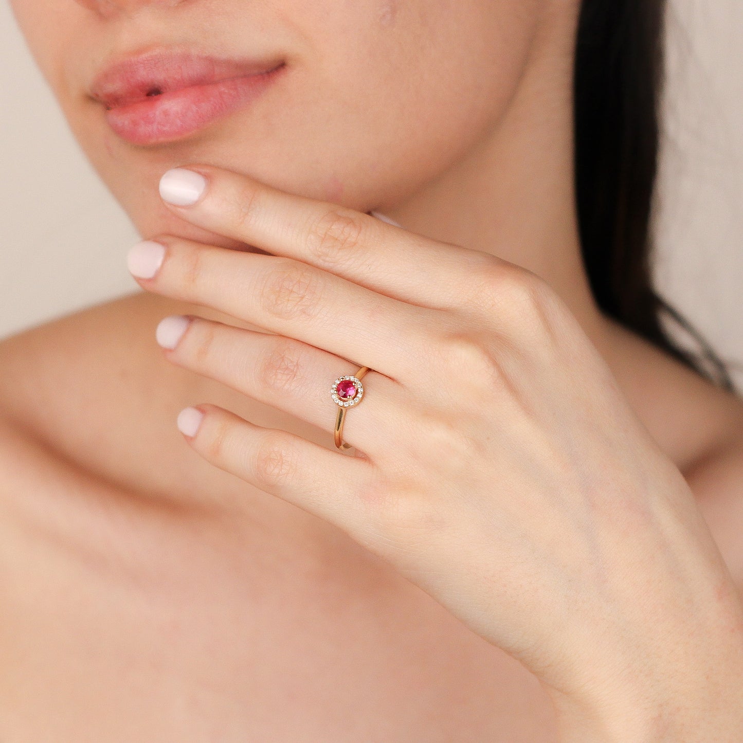 LOLA Ruby Centerpiece Ring in Solid 8K or 14K Gold | July Birthstone Jewelry Gift for Wife