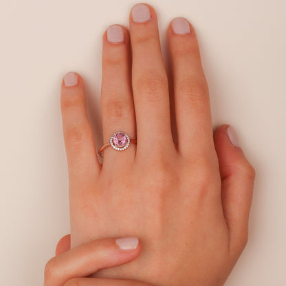 LORIN Pink Topaz and Zircon Halo Ring in 925K Sterling Silver | Elegant Gift for Women