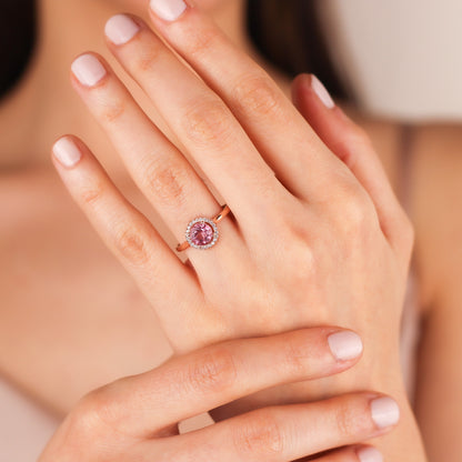 LORIN Pink Topaz and Zircon Halo Ring in 925K Sterling Silver | Elegant Gift for Women