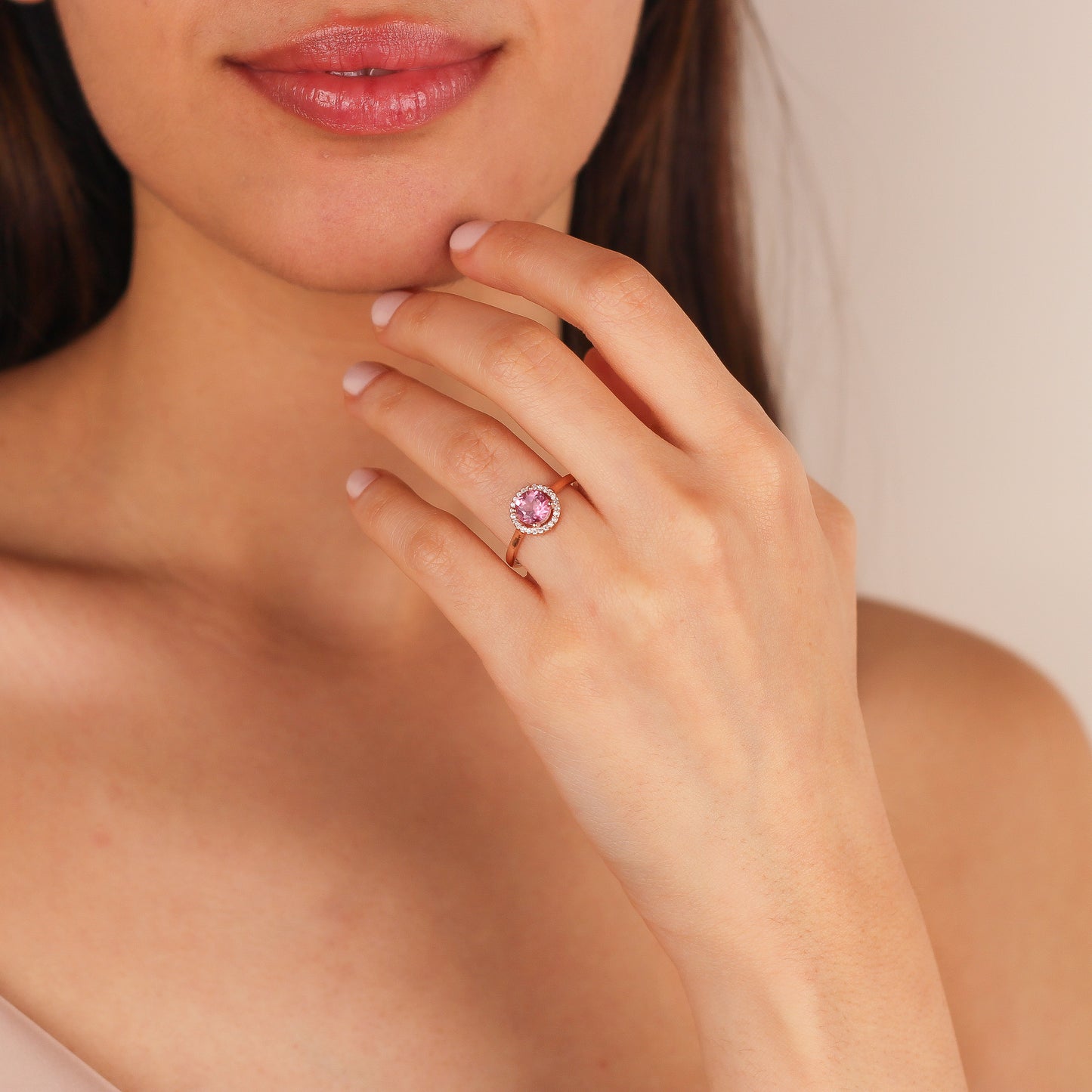 LORIN Pink Topaz and Zircon Halo Ring in 925K Sterling Silver | Elegant Gift for Women