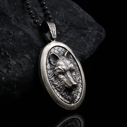 Majestic Wolf Oval Necklace in 925 Sterling Silver | A Bold and Majestic Statement Piece