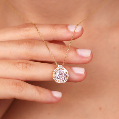 MASHA Natural Light Amethyst Necklace | 14K & 8K Gold Amethyst Pendant with Zircon Halo