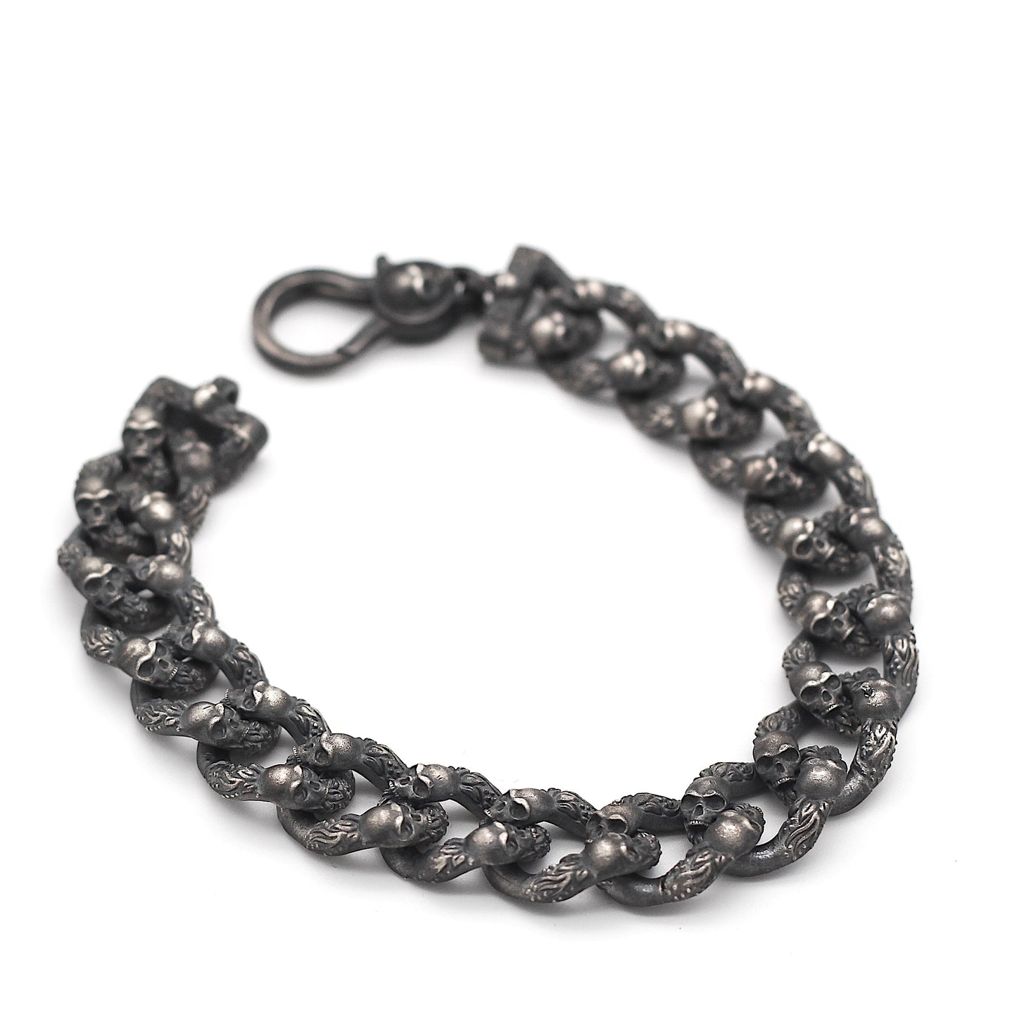 Men's Bold Skull Bracelet in Sterling Silver | Handmade Masculine Design Bracelet