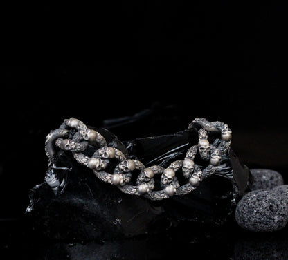 Men's Bold Skull Bracelet in Sterling Silver | Handmade Masculine Design Bracelet