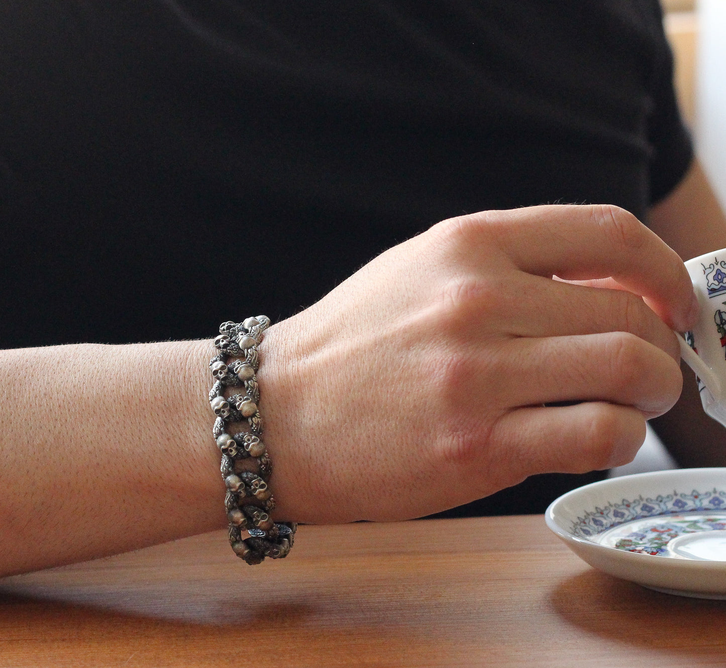 Men's Bold Skull Bracelet in Sterling Silver | Handmade Masculine Design Bracelet