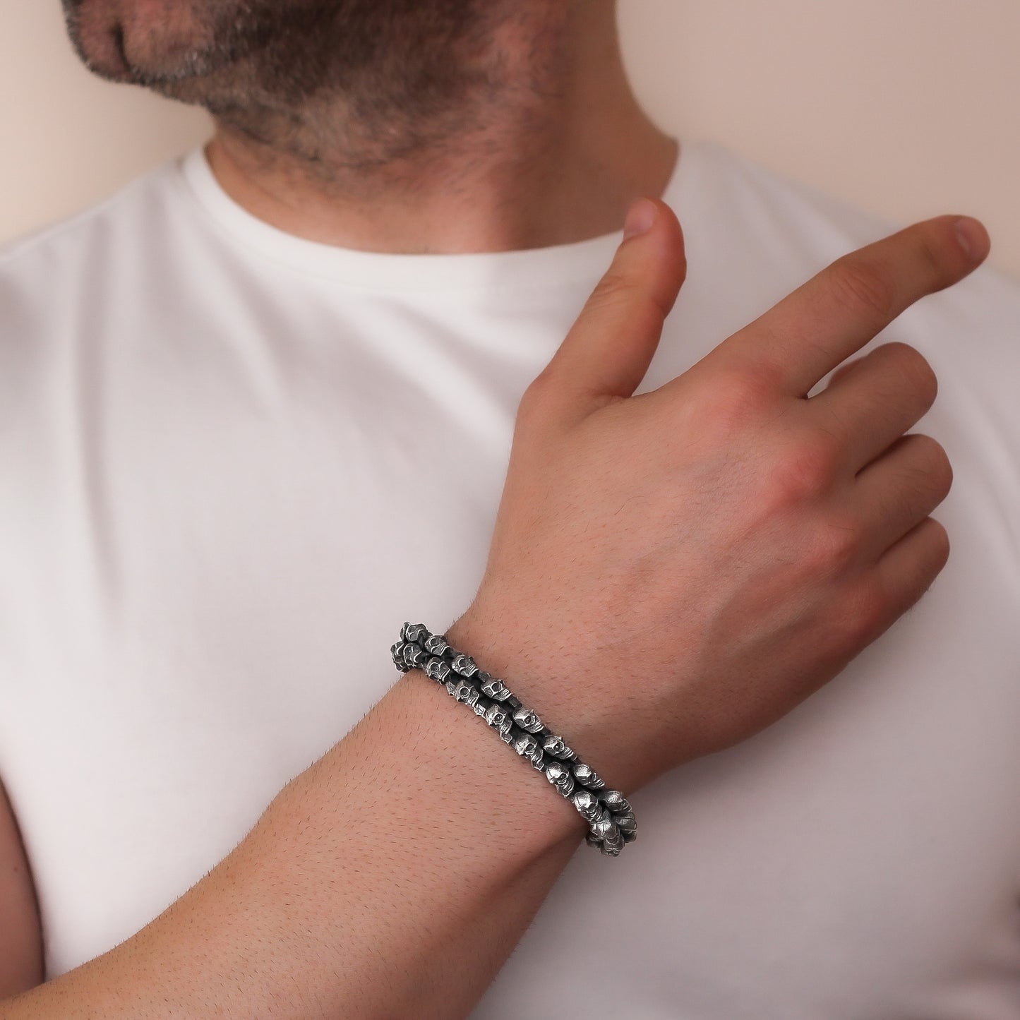 Men's Skull Bracelet in 925K Sterling Silver | Bold and Edgy Design