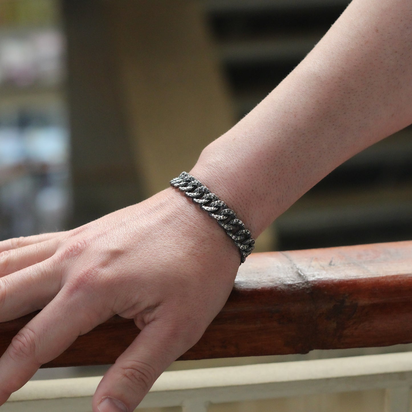 Men's Sterling Silver Hammered Chain Bracelet | Rugged and Timeless Design Men Bracelet