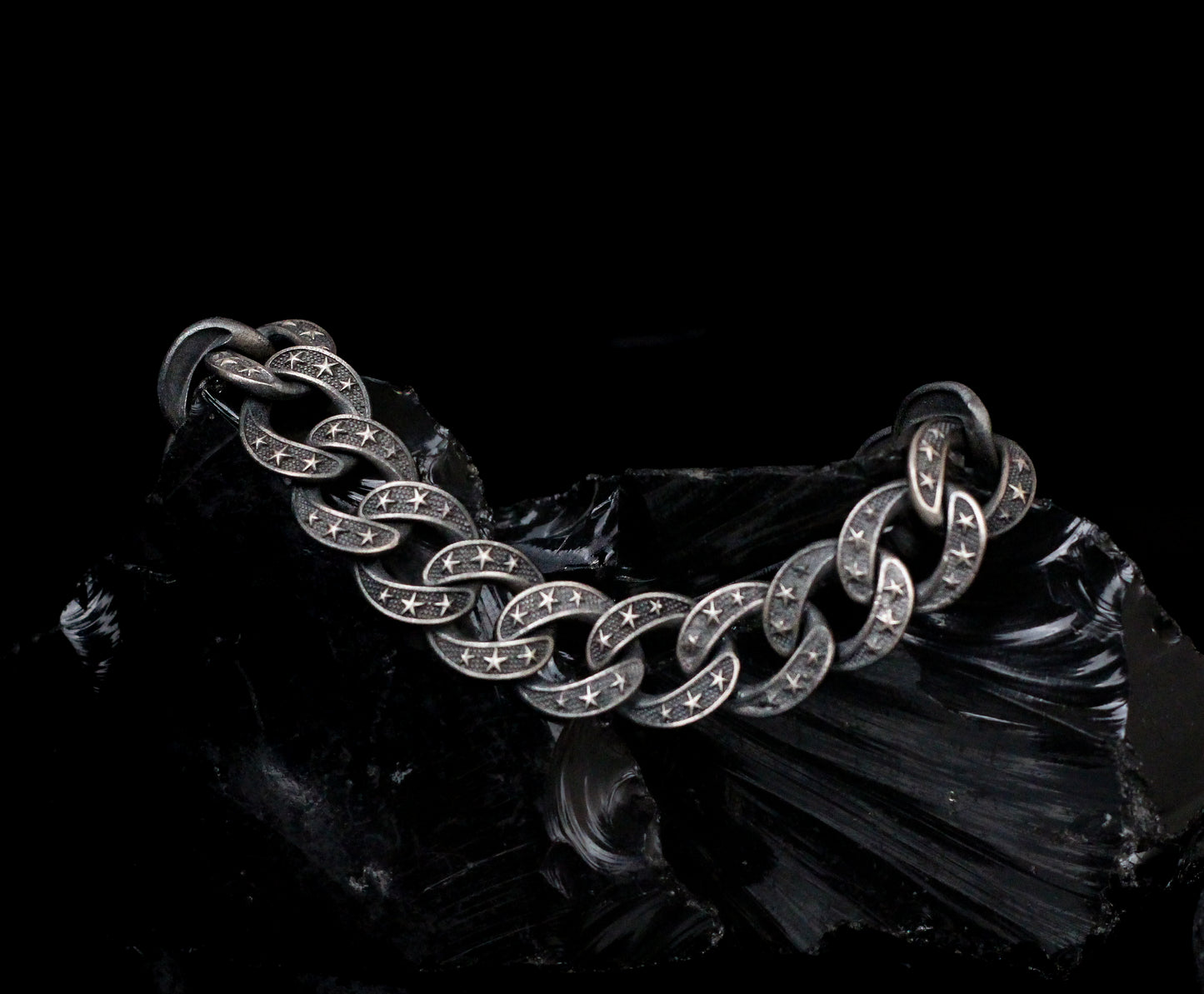 Men's Sterling Silver Star Chain Bracelet | Oxidized Bold and Unique Design Bracelet