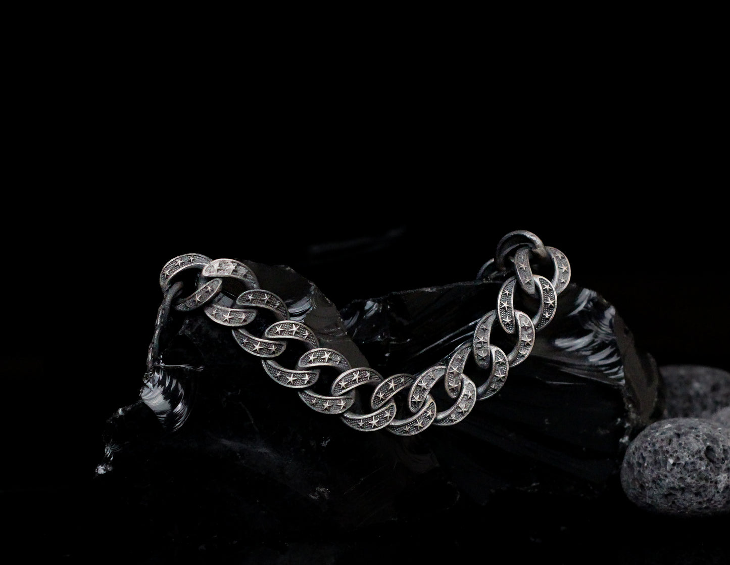 Men's Sterling Silver Star Chain Bracelet | Oxidized Bold and Unique Design Bracelet