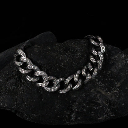 Men's Sterling Silver Star Chain Bracelet | Oxidized Bold and Unique Design Bracelet