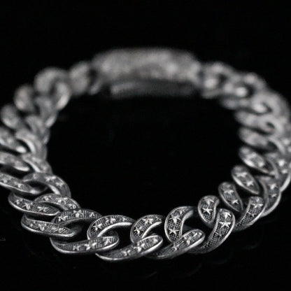 Men's Sterling Silver Star Chain Bracelet | Oxidized Bold and Unique Design Bracelet