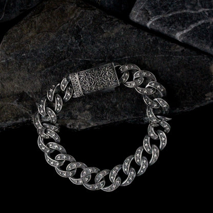 Men's Sterling Silver Star Chain Bracelet | Oxidized Bold and Unique Design Bracelet