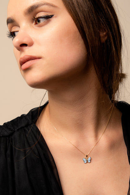 MORPHO Turquoise Butterfly Necklace | Enamel Butterfly Jewelry for Women Gold & Silver