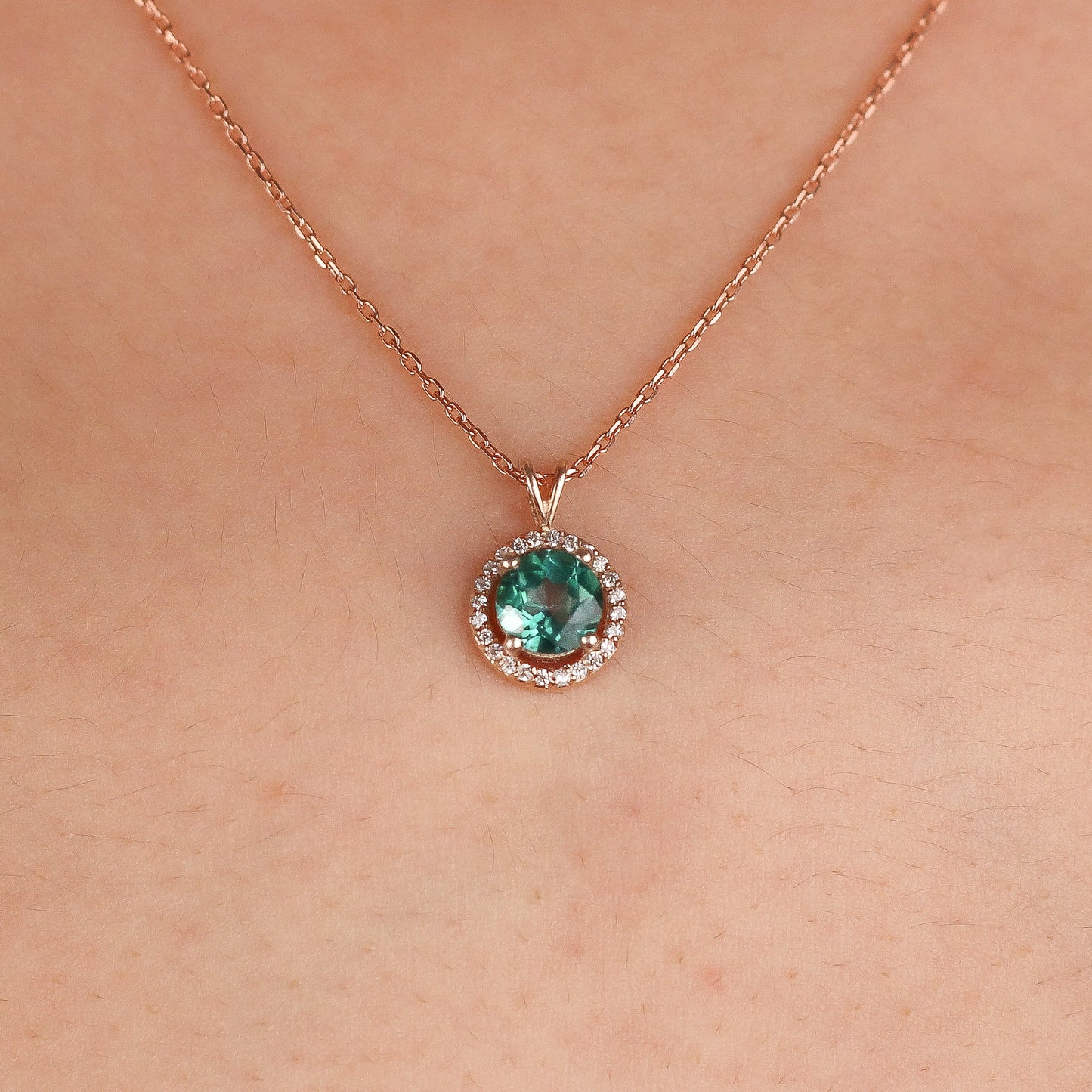 NESSA Green Topaz Halo Necklace | Silver & Gold Luxury Pendant Necklace with Diamond or CZ