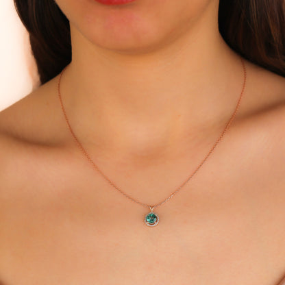 NESSA Green Topaz Halo Necklace | Silver & Gold Luxury Pendant Necklace with Diamond or CZ