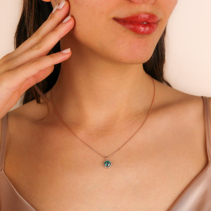 NESSA Green Topaz Halo Necklace | Silver & Gold Luxury Pendant Necklace with Diamond or CZ