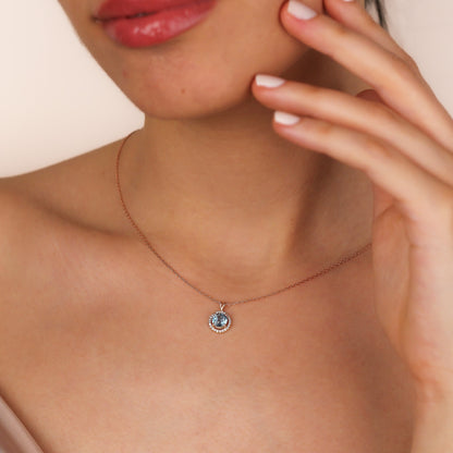 OCEAN Exquisite Natural Swiss Topaz Necklace | Ocean Blue Luxury Gold & Silver Pendant