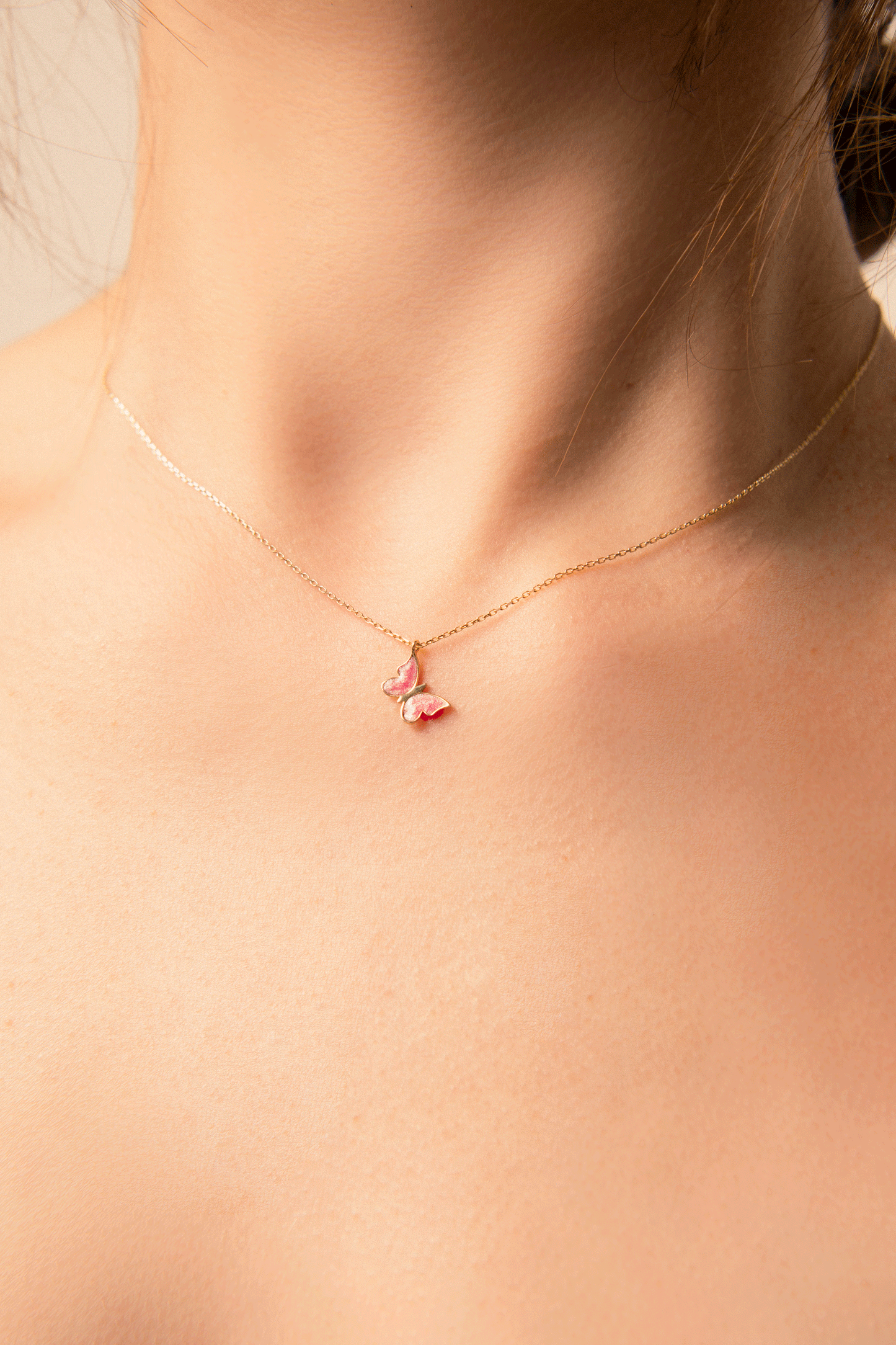 PAPRIS Pink Butterfly Necklace with Gold Details | Cute Enamel Pendant in Silver & Gold