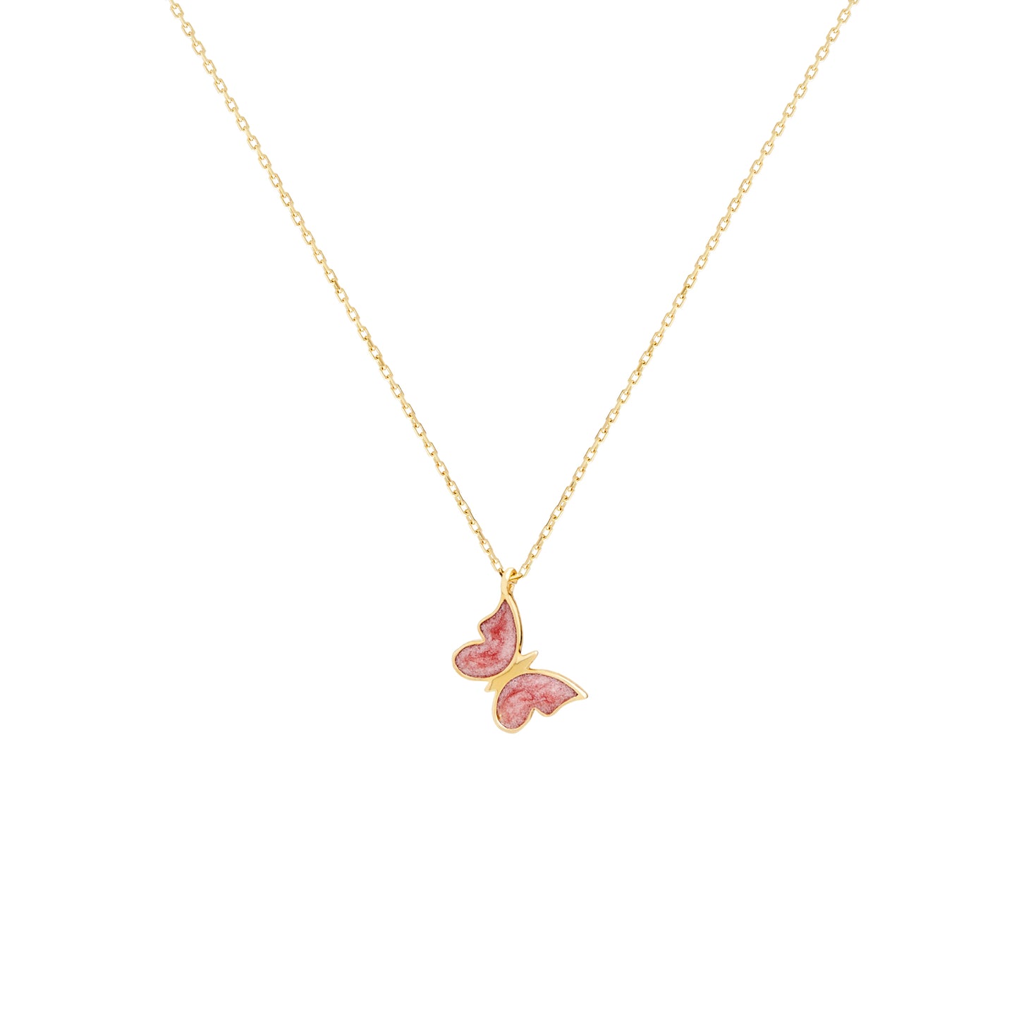 PAPRIS Pink Butterfly Necklace with Gold Details | Cute Enamel Pendant in Silver & Gold