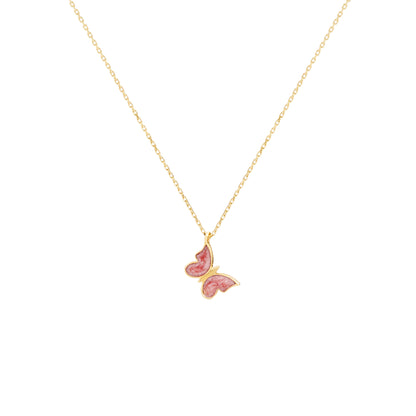 PAPRIS Pink Butterfly Necklace with Gold Details | Cute Enamel Pendant in Silver & Gold