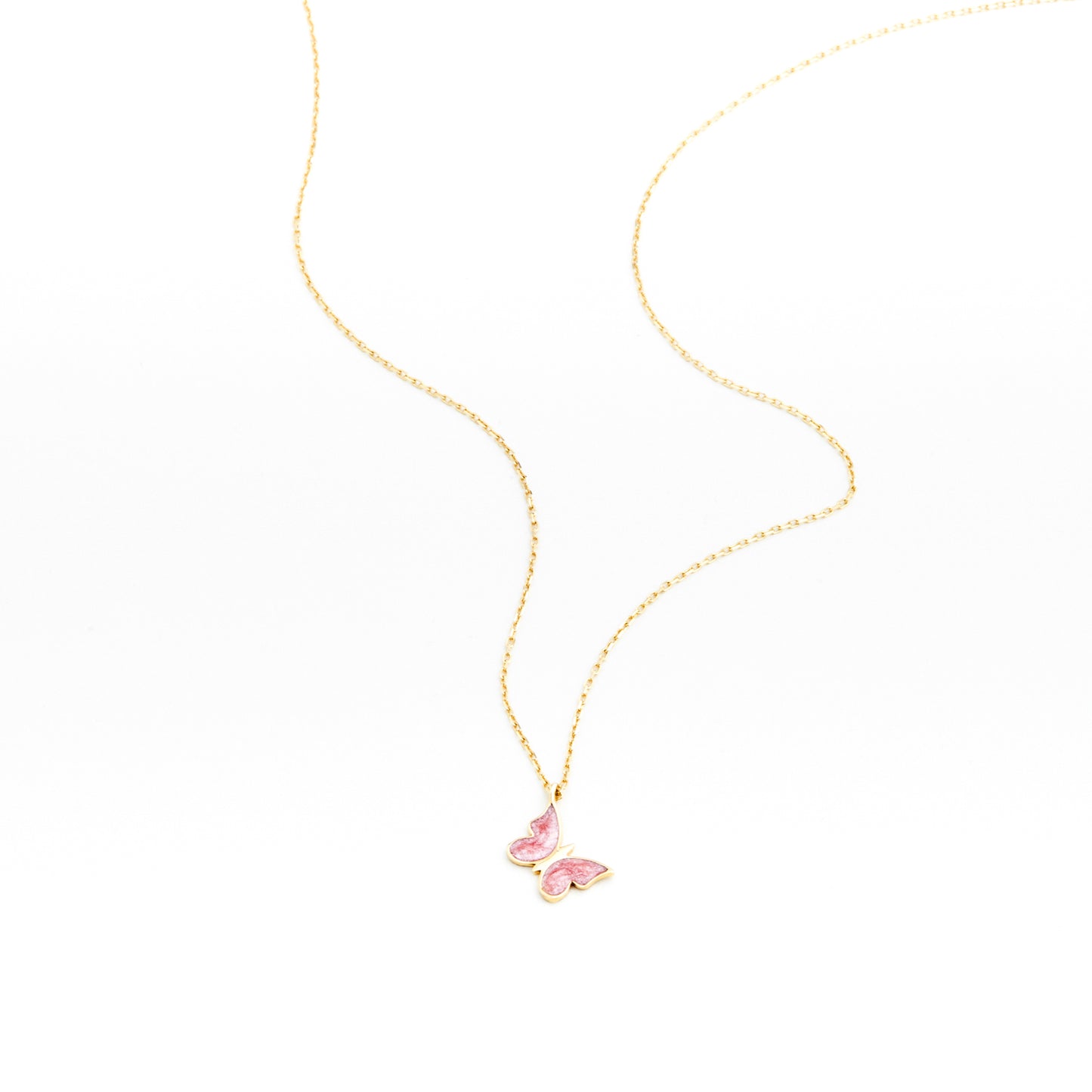 PAPRIS Pink Butterfly Necklace with Gold Details | Cute Enamel Pendant in Silver & Gold