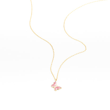 PAPRIS Pink Butterfly Necklace with Gold Details | Cute Enamel Pendant in Silver & Gold