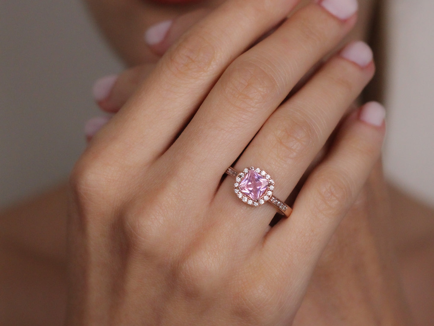 Pink Sapphire Romantic Promise Ring | Solid Silver & Gold Princess Cut Engagement Ring