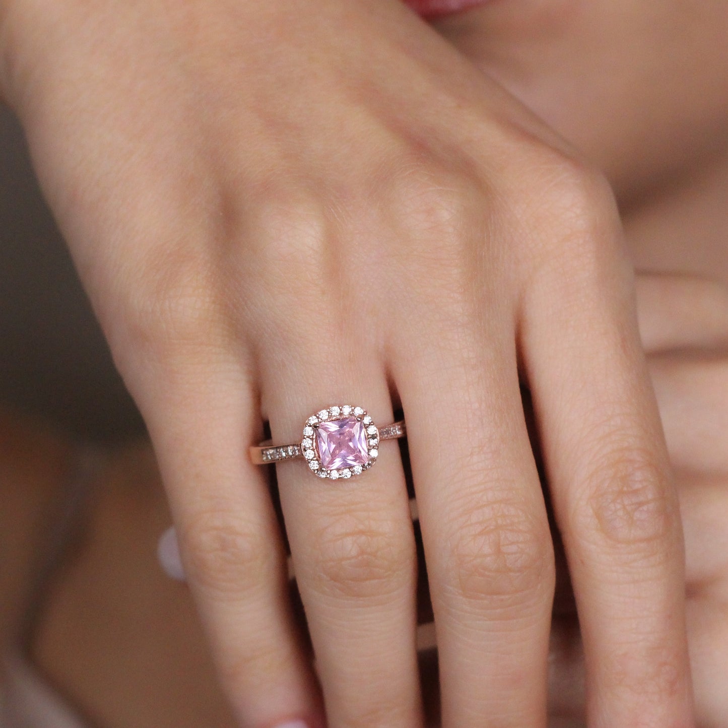 Pink Sapphire Romantic Promise Ring | Solid Silver & Gold Princess Cut Engagement Ring