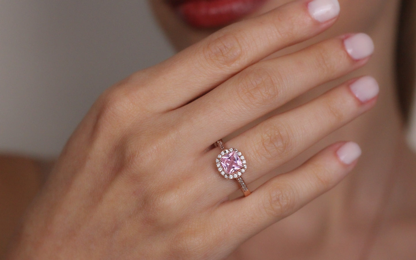 Pink Sapphire Romantic Promise Ring | Solid Silver & Gold Princess Cut Engagement Ring