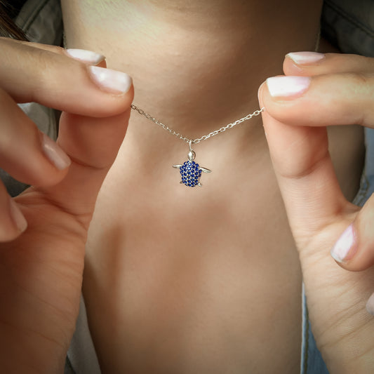 POTTER Sapphire Turtle Necklace | Silver & Gold Natıre Inspired Necklace with Gemstone