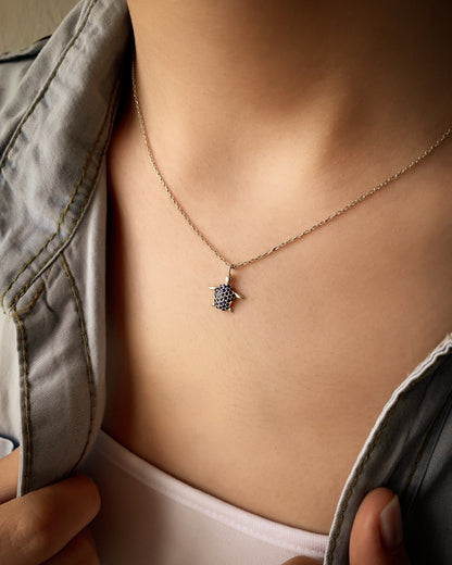 POTTER Sapphire Turtle Necklace | Silver & Gold Natıre Inspired Necklace with Gemstone